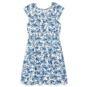 WN Girls Short Sleeve Smocked Waist Dress Floral Pattern Fresh Ivory S 6/6X